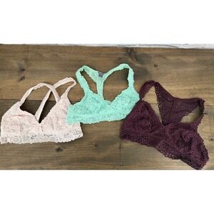 Aerie Womens Lace Bralette Bundle Set of 3 Pink Green Burgundy Size Large L/G